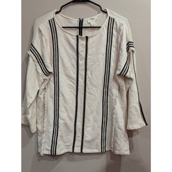 Women's linen muslin style long sleeve blouse with fringe & black cording detail - Picture 1 of 7